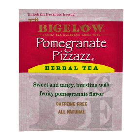Bigelow® Pomegranate Pizzazz® Herbal Tea F20-1823825-0000-Single tea bag in sealed packet.