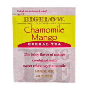 Bigelow® Chamomile Mango Herbal Tea F20-1823826-0000-Single tea bag in sealed packet.