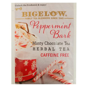 Bigelow® Peppermint Bark Tea F20-1823831-0000-a single tea bag in sealed packet.
