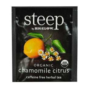 Steep by Bigelow® Organic Chamomile Citrus Herbal Tea F20-1823852-0000-a single tea bag in sealed packet.