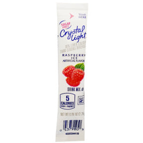 Crystal Light Raspberry Ice Drink Mix F20-2209013-0100 - 0.08 oz travel size raspberry ice flavor beverage mix in sealed packet. Sugar Free. 5 calories per serving. Just add 20 oz water. Makes 2 1/2 servings.