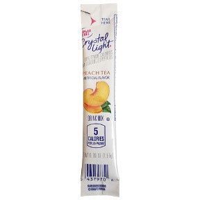 Crystal Light On the Go Peach Tea Drink Mix F20-2209014-0100 - 0.09 oz travel size peach tea flavor beverage mix in sealed packet. Sugar Free. 5 calories per serving. Just add 20 oz water. Makes 2 1/2 servings.