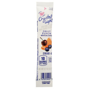 Crystal Light Fruit Punch F20-2209017-0100 - 0.11 oz travel size fruit punch flavor beverage mix in sealed packet. Sugar Free. 5 calories per serving. Just add 20 oz water. Makes 2 1/2 servings.