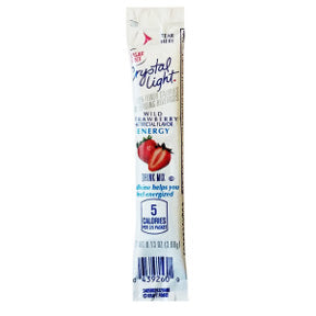 Crystal Light Wild Strawberry F20-2209034-0100 - 0.13 oz travel size strawberry flavor beverage mix in sealed packet. 5 calories per serving. Just add 20 oz water. Makes 2 1/2 servings.