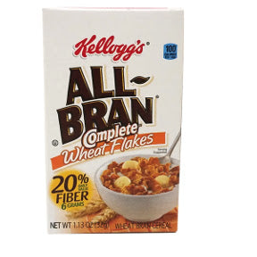 Kellogg's® All-Bran® Complete® Wheat Flakes (box) F25-2509106-4100-1.13 oz travel size wheat bran flakes cereal in individual serving size box.