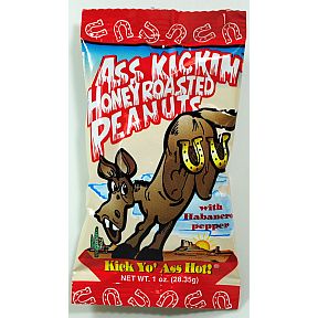 Ass Kickin® Honey Roasted Peanuts with Habanero F30-3140104-8200-1 oz. travel size bag.