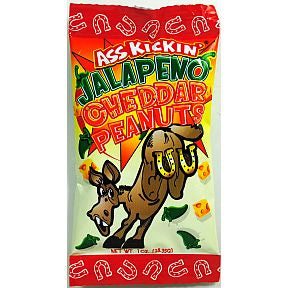 Ass Kickin® Jalapeno Cheddar Peanuts F30-3140106-8200-1 oz. travel size bag.