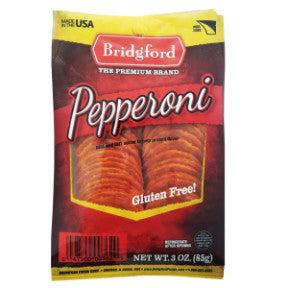 Bridgford® Sliced Pepperoni 3 oz. F30-3639105-8300-3 oz. package of Gluten Free Sliced Pepperoni. Made in the USA.