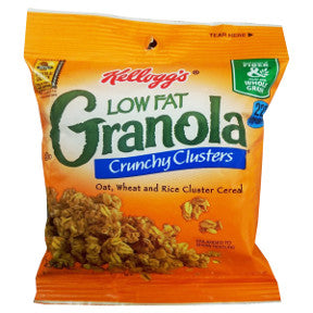 Kelloggs® Low Fat Granola Crunchy Clusters F30-4109121-8100-2 oz. bag of low fat granola crunchy clusters. Oat, Wheat and Rice cluster cereal.