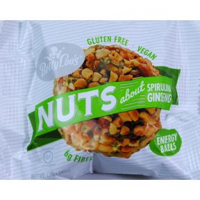 Betty Lous Gluten Free Nut Butter Balls - Spirulina Ginseng F30-4132721-8100 - 2 oz fruit bar in individually sealed package.
