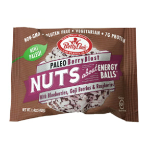 Betty Lou's® Nuts about Energy Balls Paleo Berry Blast - F30-4132722-8100 - 1.4 oz package. Paleo, Non-GMO, Vegetarian.