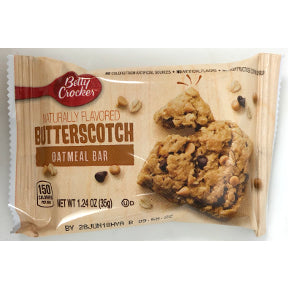 Betty Crocker Butterscotch Oatmeal Bar F32-3939004-8200 - 1.24 oz travel size butterscotch oatmeal bar in individually sealed package.