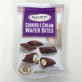 Dolcetto Petites® Cookies & Cream Wafer Bites F32-4069206-8200-0.7 oz. snack bag.