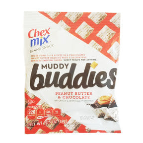 Chex Mix® Muddy Buddies® - Peanut Butter Chocolate F40-4229207-8200-1.75 oz bag. 50% less fat than regular potato chips.