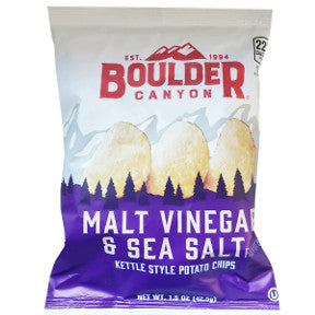 Boulder Canyon™ Potato Chips - Malt Vinegar & Sea Salt F40-4366402-8400 - 1.5 oz bag of kettle cooked potato chips. Malt vinegar & sea salt.