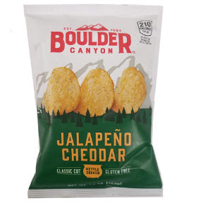 Boulder Canyon Potato Chips - Jalapeno Cheddar F40-4366404-8400-1.5 oz. bag kettle cooked potato chips. Jalapeno Cheddar flavor.