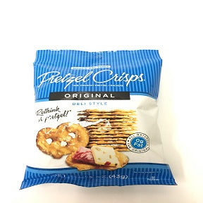 Snack Factory® Pretzel Crisps® Original Deli Style F40-4587801-8200 - 1.5 oz. bag. Thin, crunchy pretzel crackers. All Natural. 0 g. Fat.