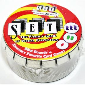 SET® Mini Round G01-0360803-9000-card game in a round mini tin.