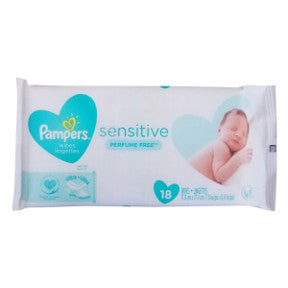 Pampers® Sensitive Baby Wipes, J01-0139701-8300, Travel size resealable pack of 18 wipes. Sensitive.