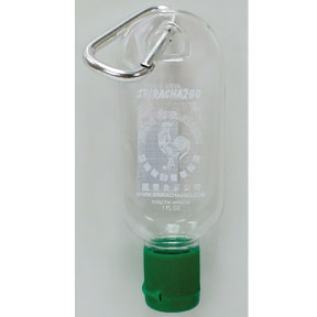 Sriracha2Go Mini key chain bottle J02-0387901-8100 - 1 oz. bottle on keychain.