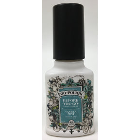 Poo-Pourri® Vanilla Mint 2 oz, J03-0162619-8200, 2 fl oz pump spray bottle. Before-You-Go® Toilet Spray that makes the odor go away!