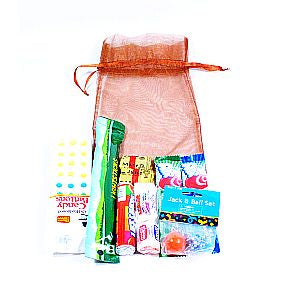 Goodie Bag K01-1259901-5120-10 products in a bronze organza drawstring bag.