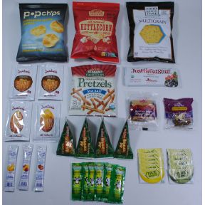 Gluten Free Snack Sampler K01-2059931-2100 - Kit contains 17 different products (36 total) in a plastic drawstring bag.