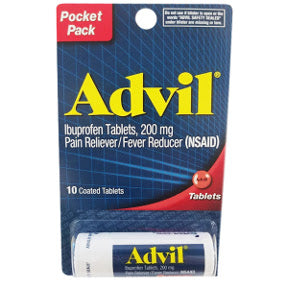 Advil® Tablets Vial - 10 count pocket pack P01-0110401-8200-10 count vial of Advil® 200 mg coated tablets.