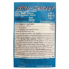 Alka Seltzer P01-0110801-1000 - 2 fast relief tablets in a travel size individually sealed packet.