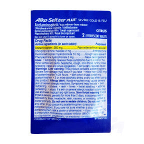Alka Seltzer Plus Cold Medicine P01-0110803-1000 - 2 tablets in a travel size individually sealed packet.