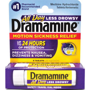 Dramamine® Less Drowsy Formula - 8 count vial P01-0111402-8200-8 count safety travel vial of Dramamine® Less Drowsy Formula. Long Lasting.