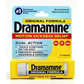 Dramamine® Original Formula - 12 count vial P01-0111403-8200-12 count safety travel vial of Dramamine® original formula. Motion sickness relief.