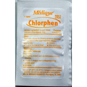 Chlorphen Antihistamine Tablets 4mg P01-0127406-1000 - 1 tablet in a travel size individually sealed packet. Purpose: Antihistamine