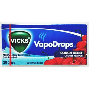 Vicks® VapoDrops Cough Relief Cherry Flavor P01-0411302-4200-Travel size box of 20 menthol cough suppressants.