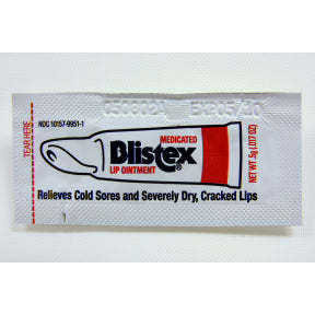 Blistex Medicated Lip Ointment P02-0125410-1000 - 0.5 gram travel size medicated lip ointment in individually sealed packet. Relieves cold sores and severely dry cracked lips.