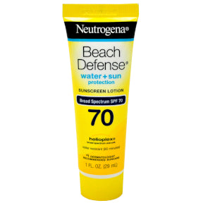 Neutrogena® Beach Defense® Water + Sun Protection SPF 70 P04-0122002-8100-1 fl oz. tube of broad spectrum SPF 70 sunscreen lotion.