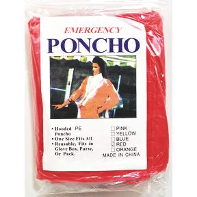 Generic Emergency Poncho - Red S01-0459903-9000-Travel size emergency poncho. One size fits all.