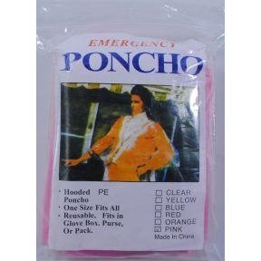 Generic Emergency Poncho - Pink S01-0459904-9000 - Travel size hooded poncho. One size fits all.