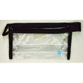 Bag, Vinyl, top zipper w/ hang loop, 6x4x1.5- black S04-0189934-2201-A single black, vinyl bag with a top zipper and hang loop for packaging.