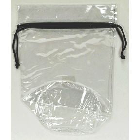 Bag, Vinyl, Drawstring- Black S04-0189937-2301-a clear, vinyl bag with a black drawstring.