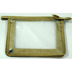 Bag, Vinyl, HEMP top zipper, w/hang loop, 7" x 5" x 1.5" S04-0189941-2204-1 personal size vinyl sided, hemp framed, bag with top zipper.