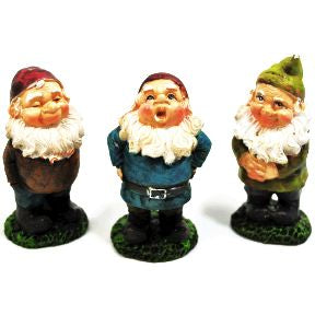Polystone Mini Terrarium Gnomes (3 pc set) U03-0101232-0293-3 piece set. Mini Gnomes in various poses.