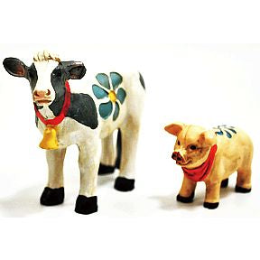 Polystone Mini Country Pig & Cow (2 pc set) U03-0201232-0092-2 piece set. Garden Décor.
