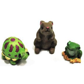 Polystone Mini Fairytale Animals, 3 pc set U03-0201232-0593-set of 3 mini fairytale animals. Bunny, turtle, frog. Garden décor.