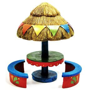 Polystone Mini Fiesta Umbrella Table & Bench (3 pc set) U03-0401232-0393-3 piece set of miniature umbrella table and 2 benches.