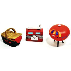Polystone Mini Lakeside Decorations (3 pc set) U03-0501232-0093-3 pc set of mini picnic basket, radio, and BBQ. Garden décor.