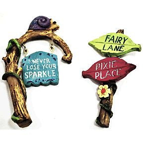 Polystone Mini Fairytale Signs (2 pc set) U03-0601232-0592-2 pc set of mini fairy style signs. Garden décor.