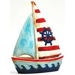 Polystone Mini Seaside Sail Boat U03-0901232-0090-a single mini sail boat. Garden décor.