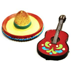 Polystone Mini Fiesta Hat & Guitar (2 pc set) U03-1101232-0192-2 pc set of mini fiesta style hat and guitar. Garden décor.