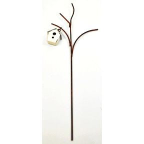 Iron Mini Birdhouse Garden Stake U03-1204232-0190-a single mini birdhouse on a stake. Garden décor.